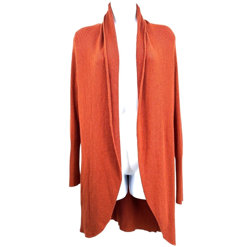 LEITH Sweater Duster Ribbed Knit Open Cardigan Orange Shawl Neckline Women's XS